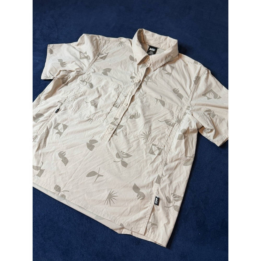 Rei Co-Op Trailmade Hiking Shirt Women’s S Tan Floral Hiking Button Up Dri Fit